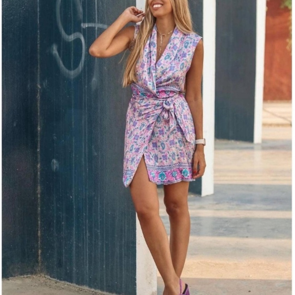 Zara print satin effect wrap dress